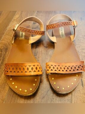 Steve Madden Brown Laser-Cut Ankle Strap Sandals
